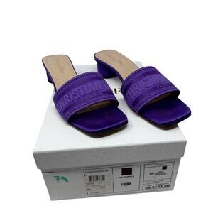 Christian Dior Purple Satin Dway Slides Sandals Sz 39.5 Embroidered Logo Mules